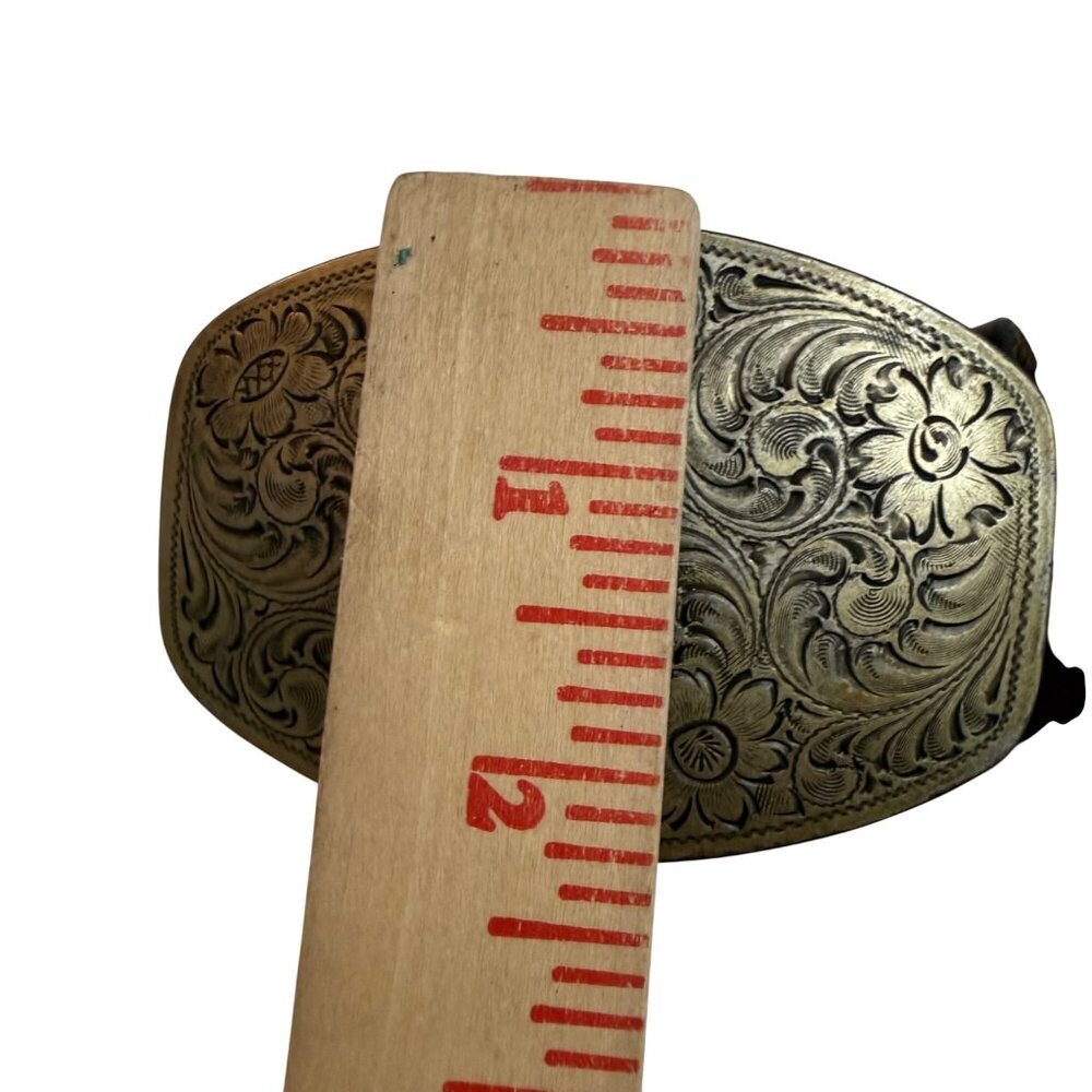 Gap Women's Belt Brown Leather Ornate Floral Tooled Buckle Western Vintage 1994 - Picture 9 of 11